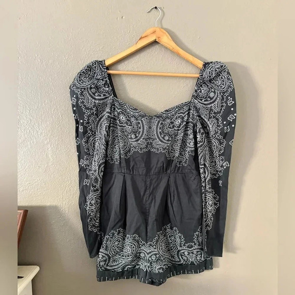 Rococo Sand Bandana Paisley Romper Gray Cotton Size M Style OB2408350 - Picture 2 of 10